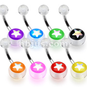 316L Surgical Stainless Steel Navel Rings with Staar Inlayed Clear Acrylic.