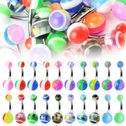 400 Piece 316L Surgical Steel Navel with Triple Striped Multi-Colored Acrylic Ball Package