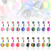 400 Piece 316L Surgical Steel Navel with 5 Striped Multi-Colored UV Ball Package