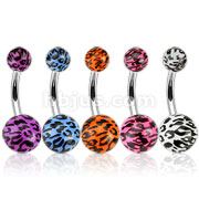 150 Pcs of Assorted Color 316L Surgical Steel Navel Ring with Leopard Print Acrylic Balls