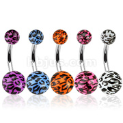 316L Surgical Steel Navel Ring with Leopard Print Acrylic Balls