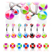 316L surgical Stainless Steel Navel Rings with UV Heart Balls