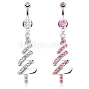 316L Surgical Steel Multi CZ Paved Zigzag Tree Navel Ring
