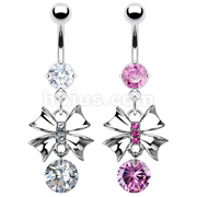 316L Prong Set Navel with Gem Ribbon and CZ Dangle