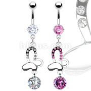 316L Prong Set Navel with Gem Butterfly and CZ Dangle