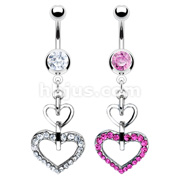 316L Surgical Steel Navel with Heart and Gem Pave Heart Dangle