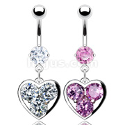 316L Prong Set Navel with Triple Solitare CZ within a Heart Dangle