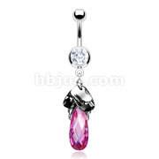 316L Surgical Steel CZ Navel with Wavey Rounds and Marquise Gem Dangle