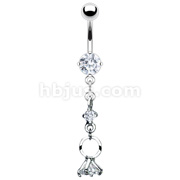 316L Surgical Steel Prong Set Navel with Mini Solitare Engagement  Ring Dangle