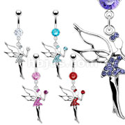 50 Pcs of 316L Prong Set Navel with Assorted Color Gem Pave Fairy Dangle