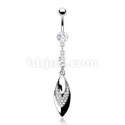 316L Prong Set Navel with Gem Triple Leaf Dangle
