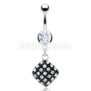 316L Surgical Steel CZ Navel with Pave gemed Square Dangle
