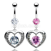 316L Prong Set Navel with Gem on the Sides and Single Solitare CZ Dangle