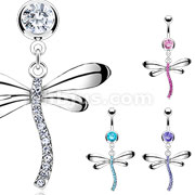 40 Pcs of 316L Surgical Steel Gem Navel with Gem Dragonfly Dangle