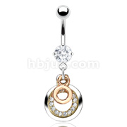 316L Prong Set Gem Navel with Triple Tone Hoop and Gem Pave Dangle