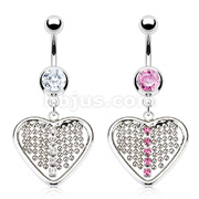 316L Surgical Steel CZ Beads Drape Heart Loop Navel Ring
