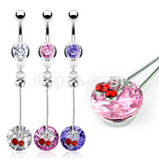316L Surgical Steel Navel Ring with Cosmo CZ Dangle with Cherry Topper
