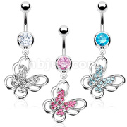 316L Surgical Steel Multi Paved Gem Butterfly Navel Ring