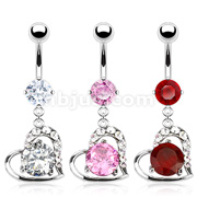 316L Surgical Steel Journey Heart Loop with a Prong CZ Navel Ring