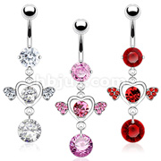 316L Surgical Steel Pave Gemmed Winged Heart with CZ Navel Ring