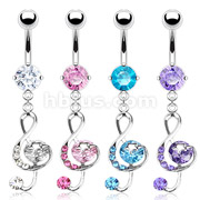 316L Surgical Steel Multi CZ G-Clef Music Note with Star Navel Ring