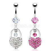 316L Surgical Steel Multi Gem Paved Ferido Heart Bag and a CZ Dangle Navel Ring