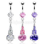 316L Surgical Steel Navel Ring with Multi CZ Cone on Oval CZ Dangle