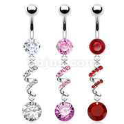 316L Surgical Steel Gem Paved Swirl with CZ Navel Ring