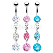 316L Surgical Steel Paved Gem Twirl Leaf Dangle with CZ Navel Ring