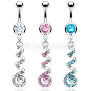 316L Surgical Steel Paved Gem Swirl Fancy Navel Ring