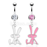316L Surgical Steel Navel Ring with Enamel Colored Bunny Character Dangle
