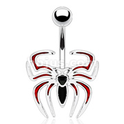 316L Surgical Steel Epoxy Accented Red Black Spider Navel Ring