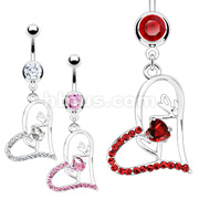 316L Surgical Steel 'Love' Journey Pave Gemmed Heart Navel Ring