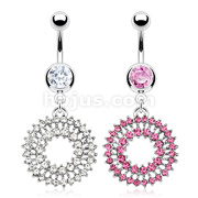 316L Surgical Steel Radiant Ray Multi Paved Gem Loops Navel Ring