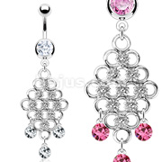 316L Surgical Steel Multi Loop Royal Chandelier with 3 CZ Navel Ring