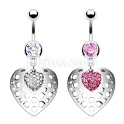 316L Surgical Steel Heart Shield with Ferido Paved Gem Heart Navel Ring