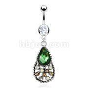 316L Surgical Steel Vintage Emerald Teardrop CZ with Multiple Gem Sparkle Navel Ring