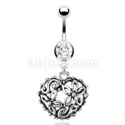 316L Surgical Steel Vintage Flower Garden in a Heart Navel Ring