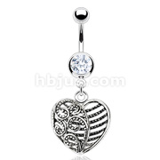 316L Surgical Steel Vintage Royal Vine Heart Pocket Dangle Navel Ring