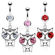 316L Surgical Steel CZ Eyed Owl Navel Ring