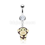 316L Surgical Steel Navel Ring with Hardened Clay Monkey Dangle