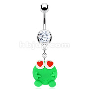316L Surgical Steel Navel Ring with Hardened Clay Love Frog Dangle