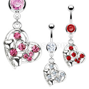 316L Surgical Steel Multi Hearts Paved Gem Navel Ring