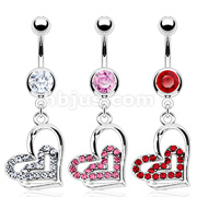 316L Surgical Steel Journey Double Heart Pave Gemmed CZ Loop Navel Ring