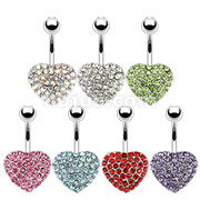 70 Pcs of Assorted Color 316L Surgical Steel Multi Crystal Paved Heart Navel Ring