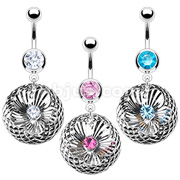 316L Surgical Steel 3D Plated Machine Cut Flower with CZ Navel Ring