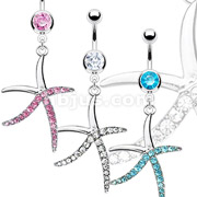316L Surgical Steel Pave Gemmed Starfish Navel Ring