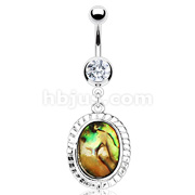 316L Surgical Steel Navel Ring with Abalone Inlayed Oval Layered Frame 
