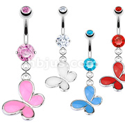 316L Surgical Steel Epoxy Coated Butterfly Navel Ring with CZ