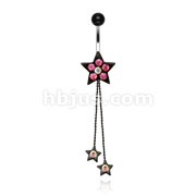 316L Surgical Steel Black Epoxy Coated Star Navel Ring with CZs